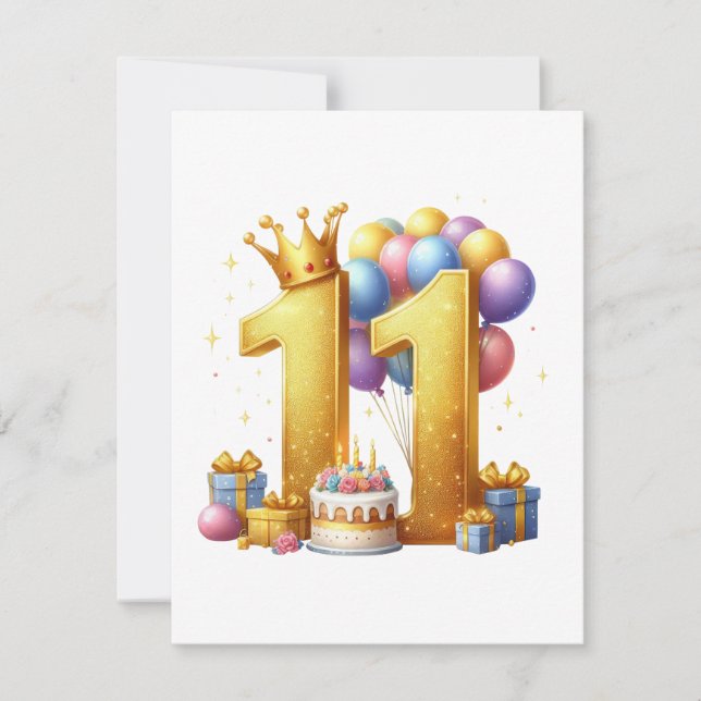 Convite Aniversário de 11 anos dourado (Frente)