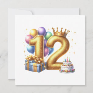 Convite Aniversário de 12 anos dourado