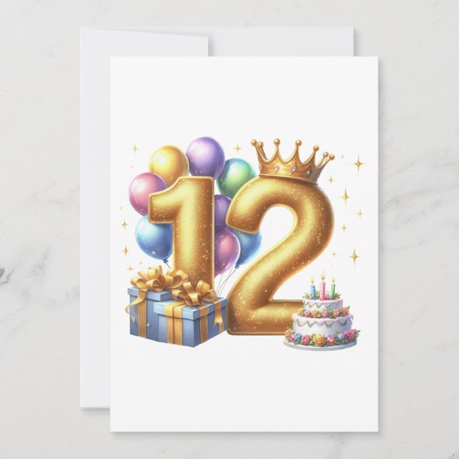 Convite Aniversário de 12 anos dourado (Frente)
