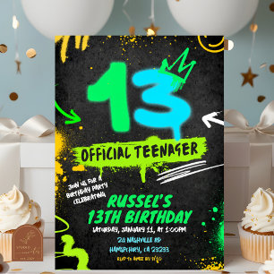 Convite Aniversário de 13 anos do adolescente oficial Neon