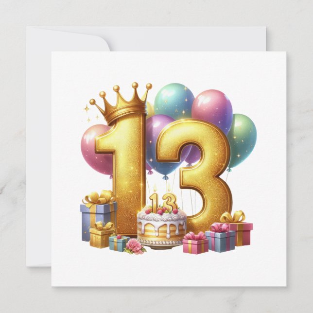 Convite Aniversário de 13 anos dourado (Frente)