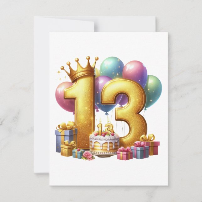 Convite Aniversário de 13 anos dourado (Frente)