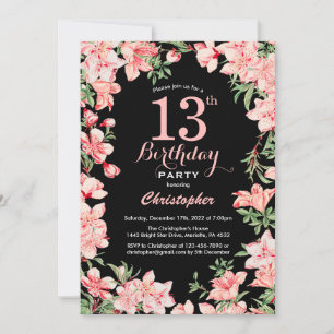 Convite Aniversário de 13 anos Floral Rosa Flores Fundo Pr