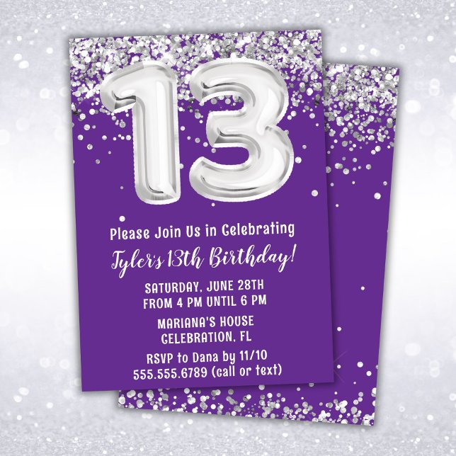 Convite Aniversário de 13 anos Roxo e Prata (Criador carregado)
