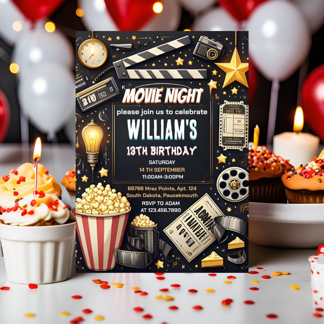 Convite Aniversário de 13 da Noite de Filme Popcorn (Criador carregado)