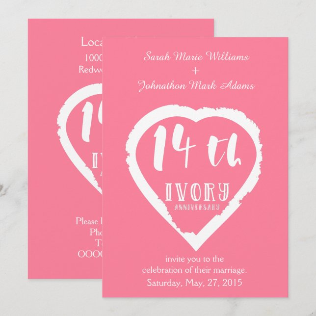 Convite aniversário de 14 anos de casamento tradicional ma (Frente/Verso)
