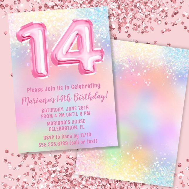 Convite Aniversário de 14 anos do Arco-Íris Rosa (Criador carregado)