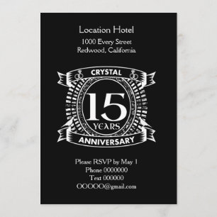 Convite aniversário de 15 anos de casamento preto e branco