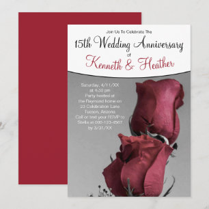 Convite Aniversário de 15 Anos de Casamento Rosas Vermelha
