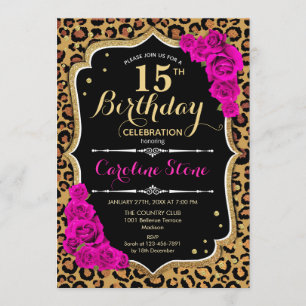 Convite Aniversário de 15 - Impressão Leopardo de Rosas Ro
