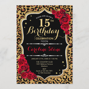 Convite Aniversário de 15 - Impressão Leopardo Rosa vermel