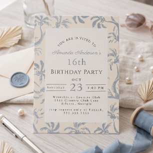 Convite Aniversário de 16 anos Coastal Dusty Blue summer P