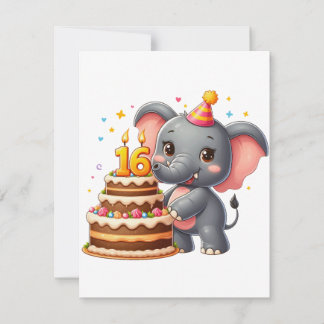 Convite Aniversário de 16 anos de Elefante Fofo