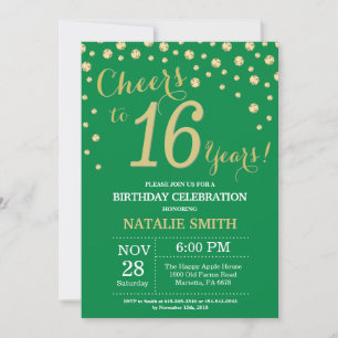 Convite Aniversário de 16 anos Diamante Verde e Dourado