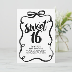 Convite Aniversário de 16 anos doce e caprichoso com laço 