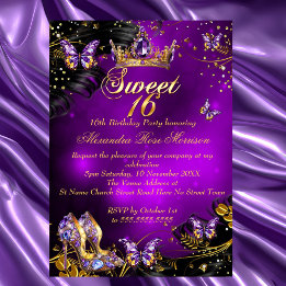 Convite Aniversário de 16 anos doce roxo Dourado Borboleta