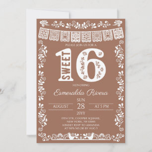 Convite Aniversário de 16 anos Doce Terracota Papel Picado