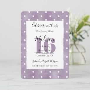 Convite Aniversário de 16 anos Feminino Roxo Pontos Branco