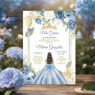 Convite Aniversário de 16 anos Floral Menina Mexicana Azul