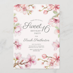 Convite Aniversário de 16 anos Floral Primavera Rosa Branc
