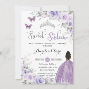 Convite Aniversário de 16 anos Floral Roxo Marrom Princesa