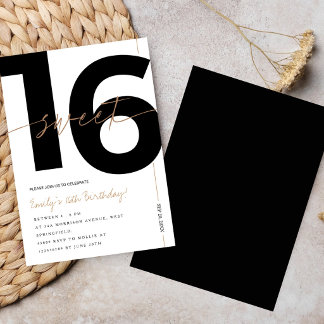 Convite Aniversário de 16 anos Moderno Branco e Dourado
