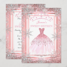 Convite Aniversário de 16 anos Pink Silver Winter Wonderla