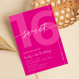 Convite Aniversário de 16 anos Rosa Moderno