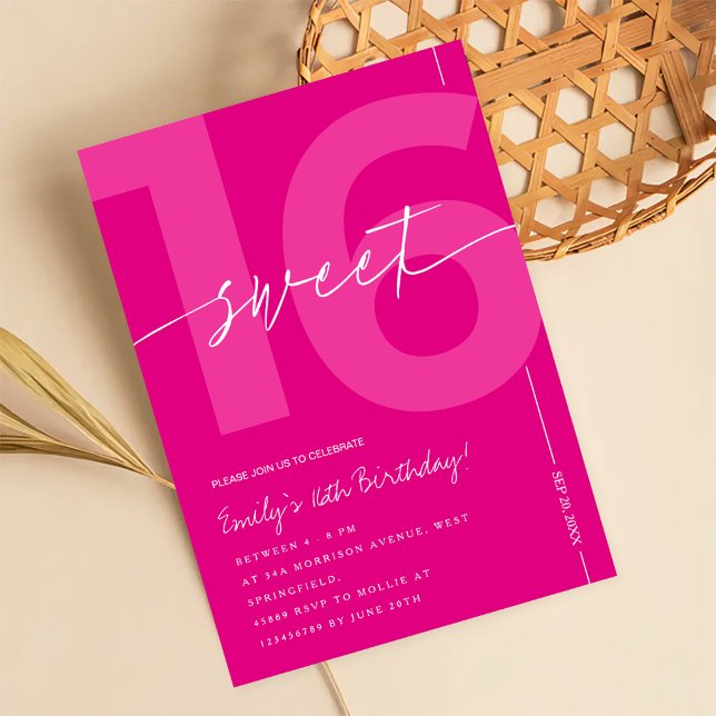 Convite Aniversário de 16 anos Rosa Moderno (Criador carregado)