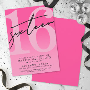 Convite Aniversário de 16 anos Rosa Quente