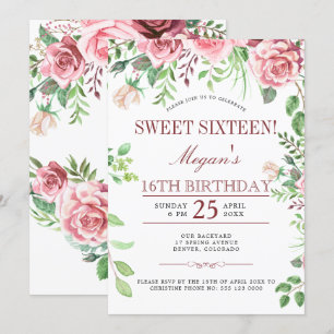 Convite Aniversário de 16 anos Rosas Rosa Chique Festa Swe