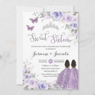Convite Aniversário de 16 anos Roxo Floral Marrom Princesa