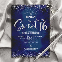 Aniversário de 16 anos Silver Script Navy Watercol