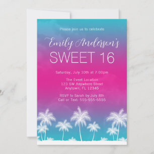 Convite Aniversário de 16 anos Tropical Teal Rosa