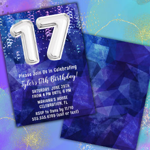 Convite Aniversário de 17 anos do Menino Azul Branco