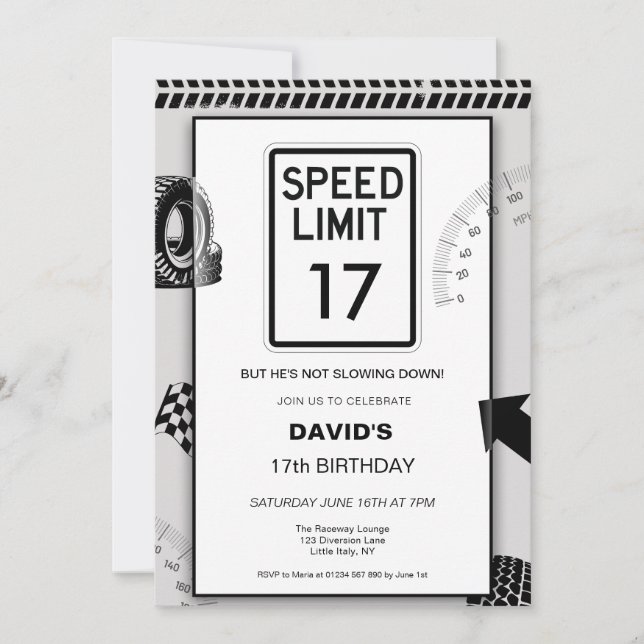Convite Aniversário de 17 anos do Speed Limit Boy (Frente)