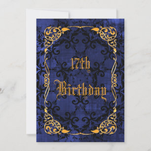 Convite Aniversário de 17 anos em Blue Gothic & Dourado