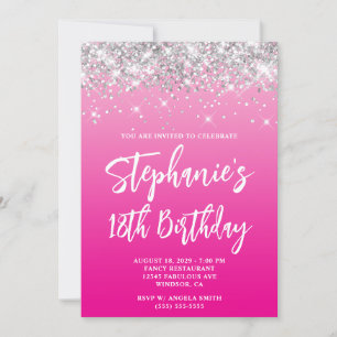 Convite Aniversário de 18 anos Bold Ombre Rosa Quente com 