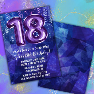 Convite Aniversário de 18 anos do Menino Azul Roxo
