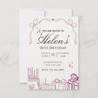 Convite Aniversário de 18 anos ilustrado em roxo