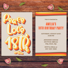 Aniversário de 18 anos Paz Amor Retro Groovy Pôr d