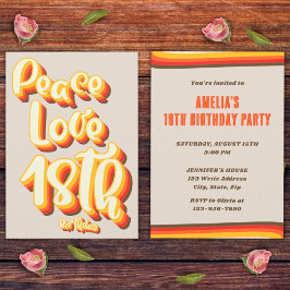 Convite Aniversário de 18 anos Paz Amor Retro Groovy Pôr d