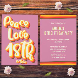 Convite Aniversário de 18 anos Paz Amor Rosa Groovy Sunset