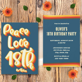 Convite Aniversário de 18 anos Peace Love Blue Retro Groov