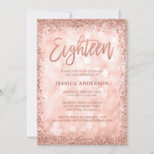 Convite Aniversário de 18 anos Rose Gold Faux Brilho Luzes