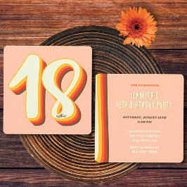 Convite Aniversário de 18 anos Simple Peach Modern Retro G