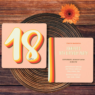 Convite Aniversário de 18 anos Simple Peach Modern Retro G
