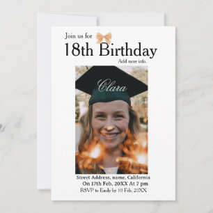 Convite aniversário de 18 anos simples arco branco foto no