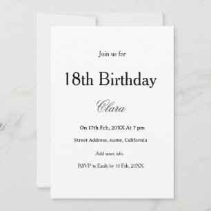 Convite aniversário de 18 anos simples nome minimalista pr