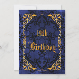 Convite Aniversário de 19 anos em Azul Gótico & Dourado